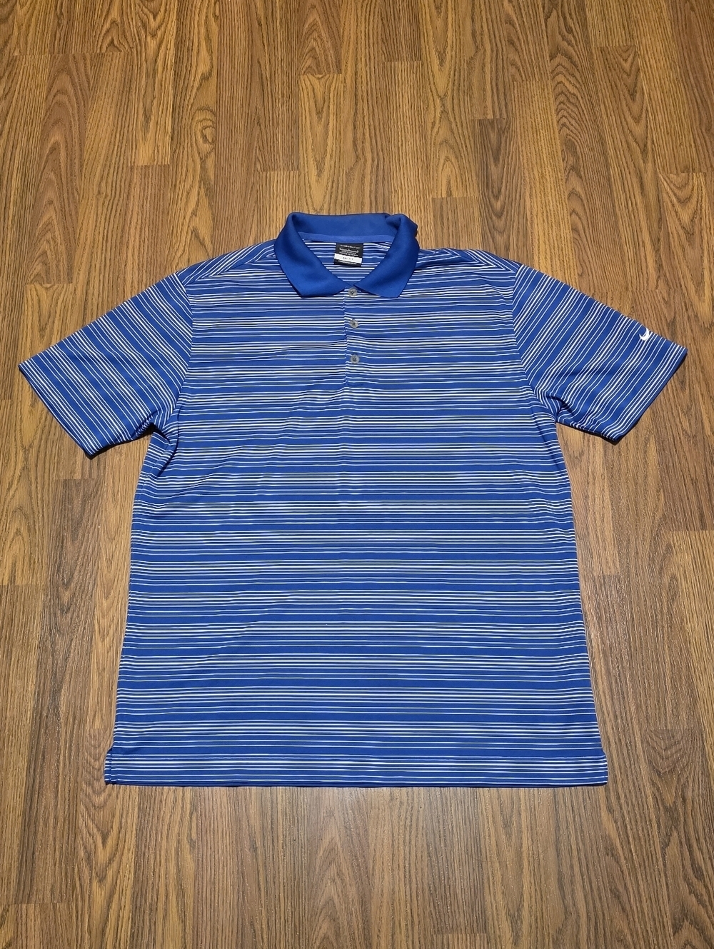 Nike Golf Men's Large Dri-Fit Tour Performance Striped Polo Shirt Blue White F34